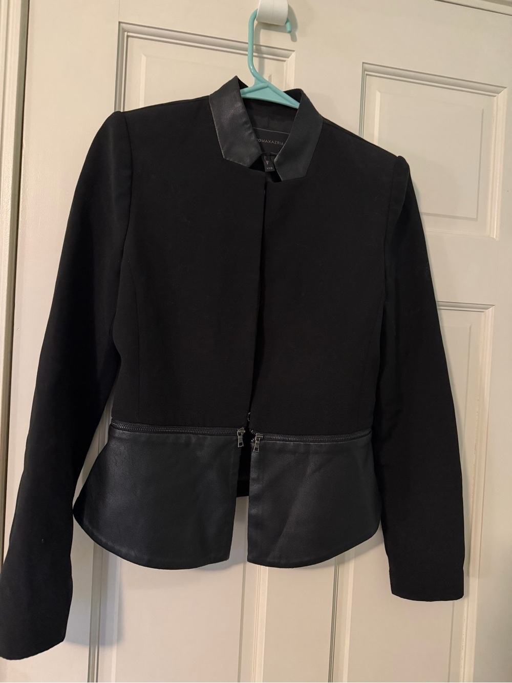 BCBGMaxAzria Black Women's Blazer with Faux Leather Trim